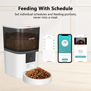 Ovioo QQ005 6lt Kameralı Ve Uzaktan Wifi Bağlantılı Paslanmaz Kaseli Kedi Ve Köpek Besleyici 1001 Beyaz