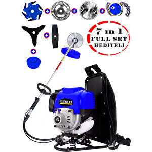 Estm-7 İn 1 Sırt Tipi Benzinli Motorlu Ot Çalı Tırpanı Çim Biçme Makinesi Aparat Hediyeli