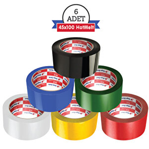 Koli Bandı 45mm.x100m. Karışık Renkli (6 Adet) Güçlü Yapışma | Hotmelt Kalite Çok Renkli