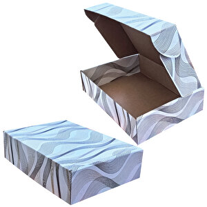 26x18x6cm Karton Kutu 100ADET Desenli-Kilitli | E-Ticaret-Kargo-Hediye Kutusu Beyaz-Kraft 100 Adet
