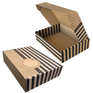 26x18x6cm Karton Kutu 100ADET Desenli-Kilitli | E-Ticaret-Kargo-Hediye Kutusu Kraft Çizgi Desenli 100 Adet