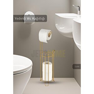 Paslanmaz Raflı Tuvalet Kağıdı Askılığı Yedekli Wc Kağıtlık Tutucu Gold
