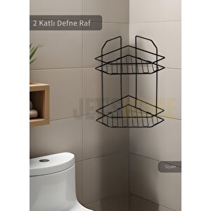 Banyo Rafı Mutfak Rafı Paslanmaz Baharatlık 2 Katlı Köşelik Şampuanlık Siyah