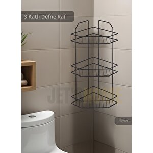 Banyo Rafı Mutfak Rafı Paslanmaz Baharatlık 3 Katlı Köşelik Şampuanlık Siyah