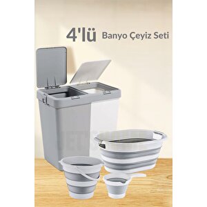 4'lü Banyo Seti Bpa Free 80 Litre Çamaşır Sepeti Katlanır Sele-su Kovası Ve Maşrapa