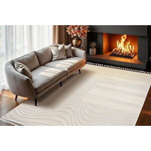 Alaçatı Püsküllü Halı 150x230 Ariso Açık Bej