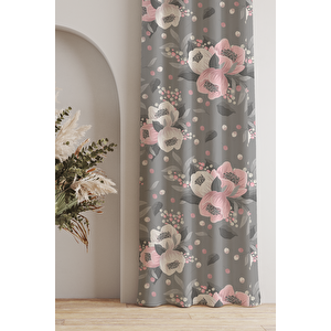 Ays Home Gri Çiçek Desen Fon Perde