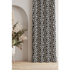 Ays Home Geometrik Desen Siyah Beyaz Fon Perde.