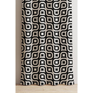 Ays Home Geometrik Desen Siyah Beyaz Fon Perde.
