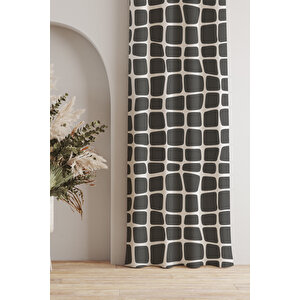 Ays Home Geometrik Desen Koyu Gri Fon Perde