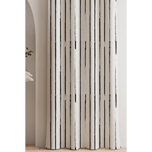 Ays Home Modern Çizgili Krem Fon Perde