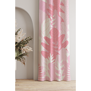 Ays Home Pembe Yaprak  Desen Odası Fon Perde