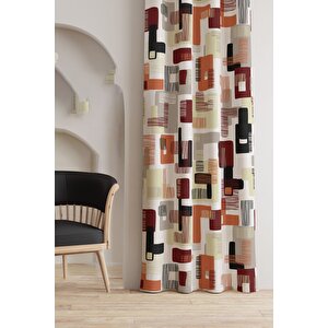 Ays Home Kiremit Renk Geometrik Desenli Fon Perde