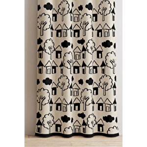 Ays Home Ev Desenli Genç Odası Mutfak Fon Perdesi