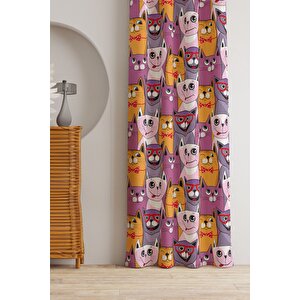 Ays Home Kedi Desen Fon Perde