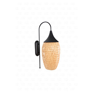 Boja Bambu Siyah Detay Aplik 23x37x60 Cm İskandinav, Modern, Bohem, Rattan, Aydınlatma