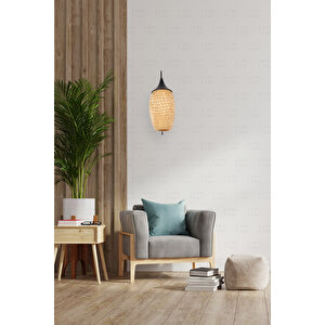 Boja Bambu Siyah Detay Aplik 23x37x60 Cm İskandinav, Modern, Bohem, Rattan, Aydınlatma