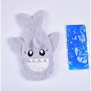 Shark Desenli Gri Su Torbası Kılıfı Yumuşak, Rahatlatıcı Ve Isı Terapisi (termojel Hediyeli)