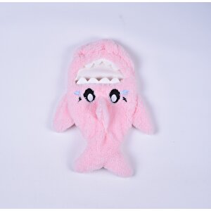 Shark Desenli Pembe Su Torbası Kılıfı Yumuşak, Rahatlatıcı Ve Isı Terapisi (termojel Hediyeli)