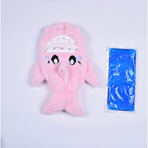 Shark Desenli Pembe Su Torbası Kılıfı Yumuşak, Rahatlatıcı Ve Isı Terapisi (termojel Hediyeli)