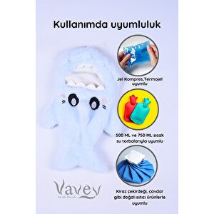 Shark Desenli Mavi Su Torbası Kılıfı Yumuşak, Rahatlatıcı Ve Isı Terapisi (termojel Hediyeli)