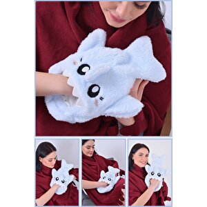 Shark Desenli Mavi Su Torbası Kılıfı Yumuşak, Rahatlatıcı Ve Isı Terapisi (termojel Hediyeli)