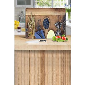 20x30 Cm Cam Kesme Tahtası Tohum Ve Tahta Kaşık