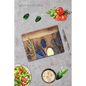 20x30 Cm Cam Kesme Tahtası Tohum Ve Tahta Kaşık