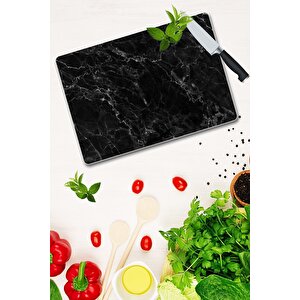 20x30 Cm Cam Kesme Tahtası Siyah Mermer Görünümlü