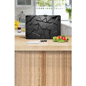 20x30 Cm Cam Kesme Tahtası Siyah Üçgenler Desenli