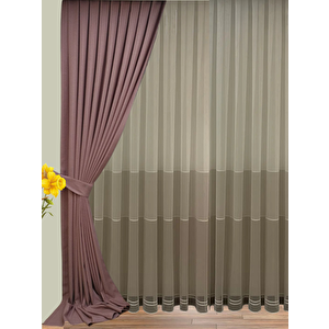 Keten Fon Perde Pilesiz Gül Kurusu 440x250 cm