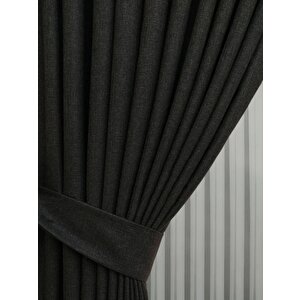 Keten Fon Perde Pilesiz Antrasit 450x270 cm