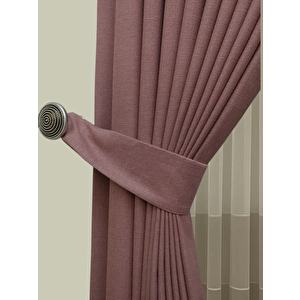 Keten Fon Perde Pilesiz Gül Kurusu 200x180 cm
