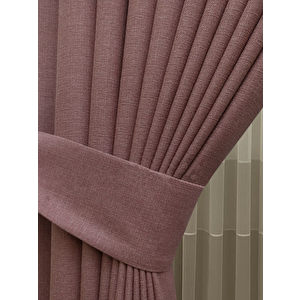 Keten Fon Perde Pilesiz Gül Kurusu