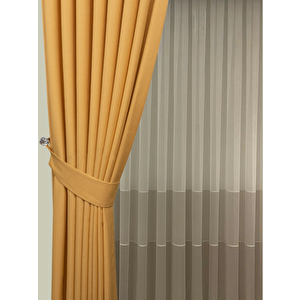 Keten Fon Perde Pilesiz Hardal 280x260 cm