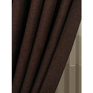 Keten Fon Perde Pilesiz Acı Kahve 340x260 cm