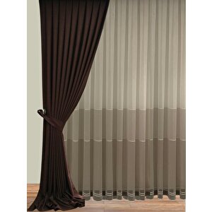 Keten Fon Perde Pilesiz Acı Kahve 240x260 cm