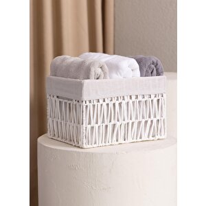 Cesta Hasır Organizer Sepet Beyaz 30x22x19 Cm