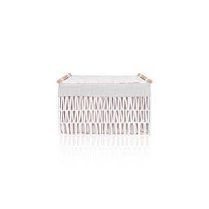 Cesta Hasır Organizer Sepet Beyaz 52x30x32 Cm