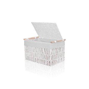 Cesta Hasır Organizer Sepet Beyaz 52x30x32 Cm