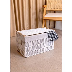 The Mia Cesta Hasır Organizer Sepet Beyaz 52x30x32 Cm