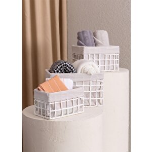 Braid Hasır Organizer Sepet Beyaz 22x14x13 Cm
