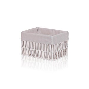 Cesta Hasır Organizer Sepet Beyaz 26x18x16 Cm