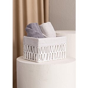 Cesta Hasır Organizer Sepet Beyaz 26x18x16 Cm