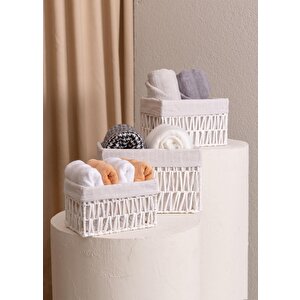 Cesta Hasır Organizer Sepet Beyaz 26x18x16 Cm