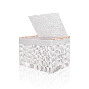 Cesta Hasır Organizer Sepet Beyaz 62x42x42 Cm