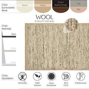 Wool 01 Multi Natural Halı Jüt Halı El Dokuma Jüt Kilim Hasır Bohem El Halısı Yün Halı 200x300 cm