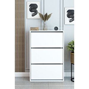 3 Raflı Ayakkabılık Düşer Kapak Kayar Kapak Vestiyer Portmanto Katlı Bölmeli Kapı Önü Modern Beyaz