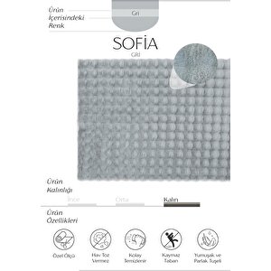 Sofia Gri Halı Yıkanabilir Banyo Halı Yumuşak Uzun Tüylü Suni Kürk Tavşan Post Peluş Halı 120x400 cm