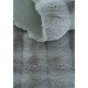 Cool Halı Sofia Gri Halı Yıkanabilir Banyo Halı Yumuşak Uzun Tüylü Suni Kürk Tavşan Post Peluş Halı